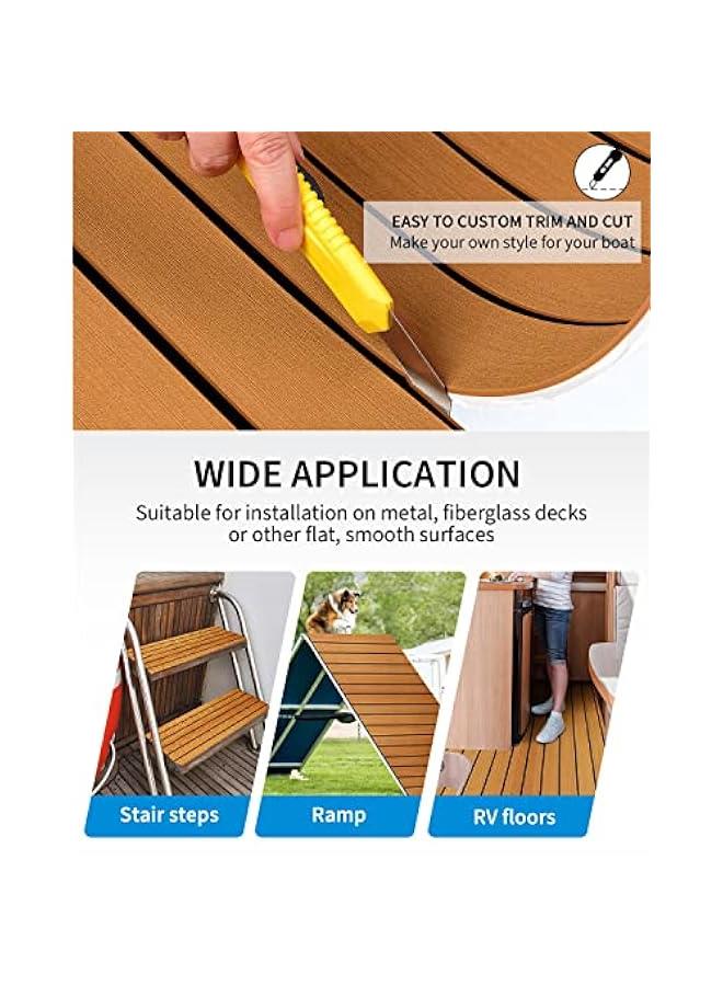 Arabest EVA Foam Boat Flooring with 3M Adhesive Backing Marine Self-Adhesive Decking 96''x45.6''/36''/28.8''/16.8'', 48''x16.8'' Faux Teak Sheet for Jon Boats Swim Platform Helm Pad RV Floor - Image 5