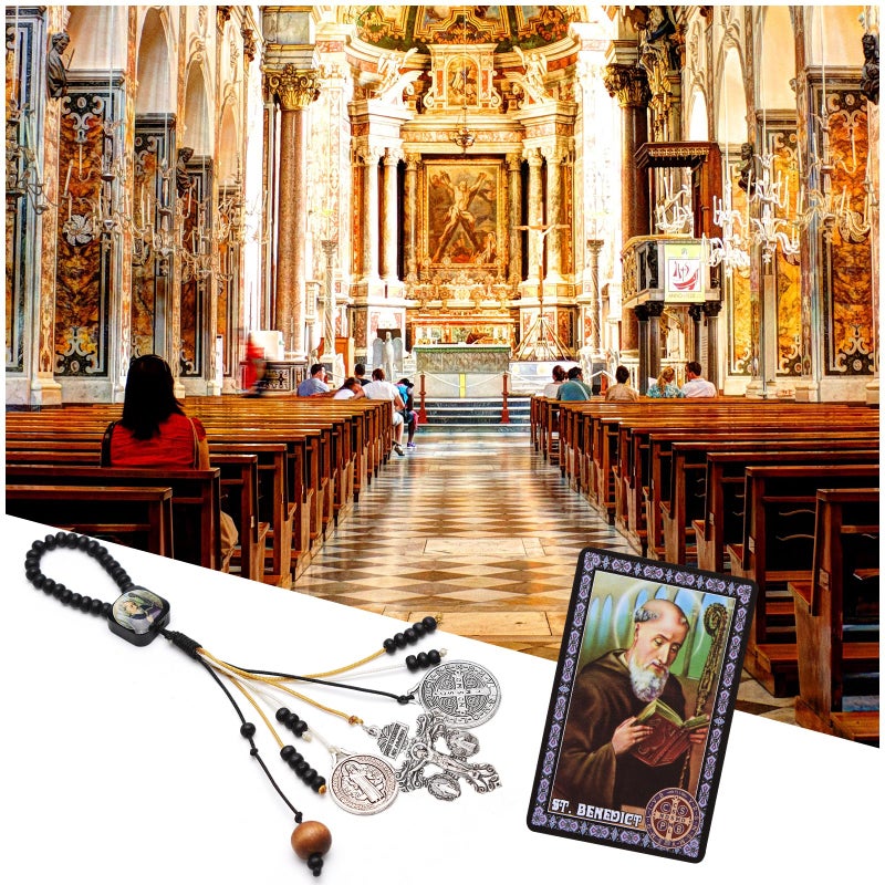 Brilucky St Benedict Medals for Door with Pardon Crucifix Prayer Cards,House Blessing Catholic Gift Set for New Home Door Hanger Decor,Medalla De San Benito La Cruz Del Perdon Catolica - Image 5