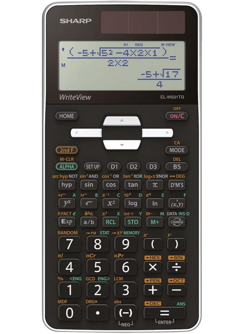 SHARP Scientific and Engineering Calculator, 4-Line Display, WriteView Natural Textbook Technology for School & University Exams, 422 Functions, Model EL-W531TG-WH - Black & White - Image 1