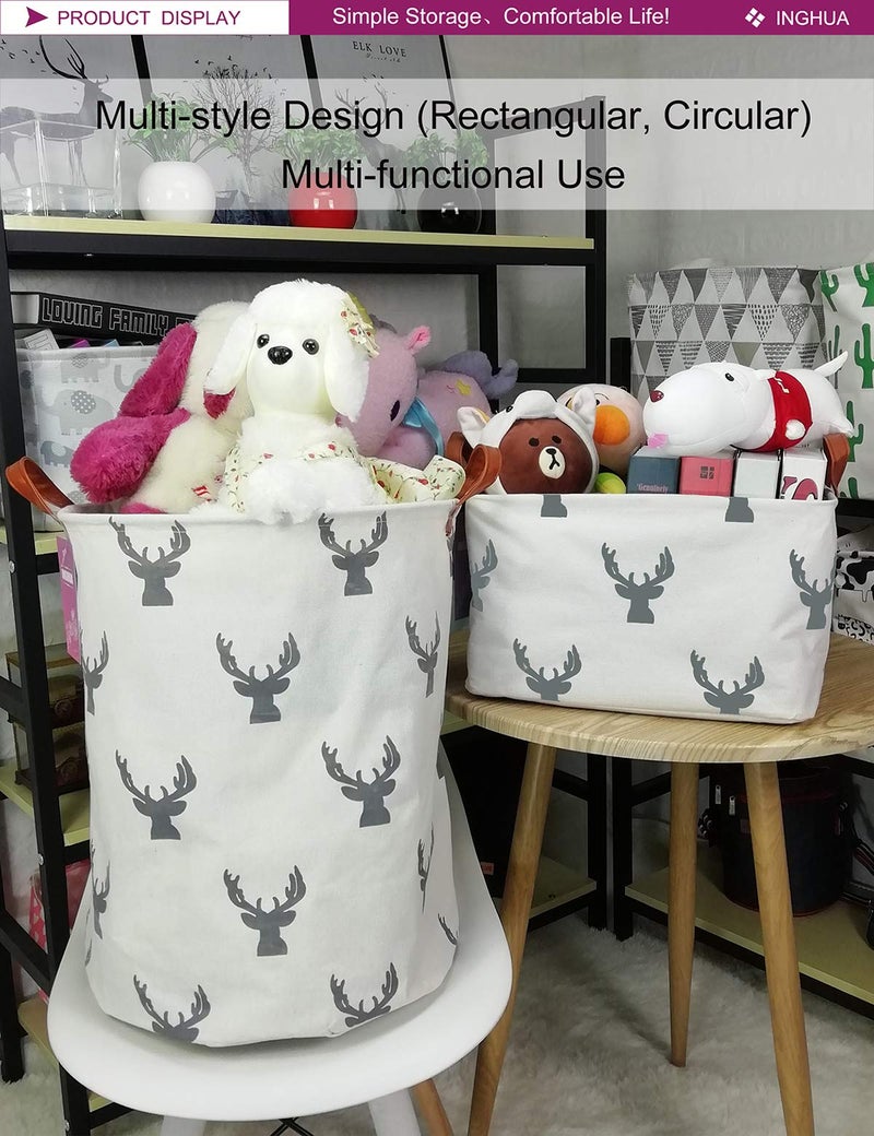 INGHUA Rectangular Storage Basket Fabric Organizer Bin for Toys,Books,Clothes,Gifts,Pets-Perfect for Home,Office,Nursery,Dorm,Shelf(Rec grey deer) - Image 3