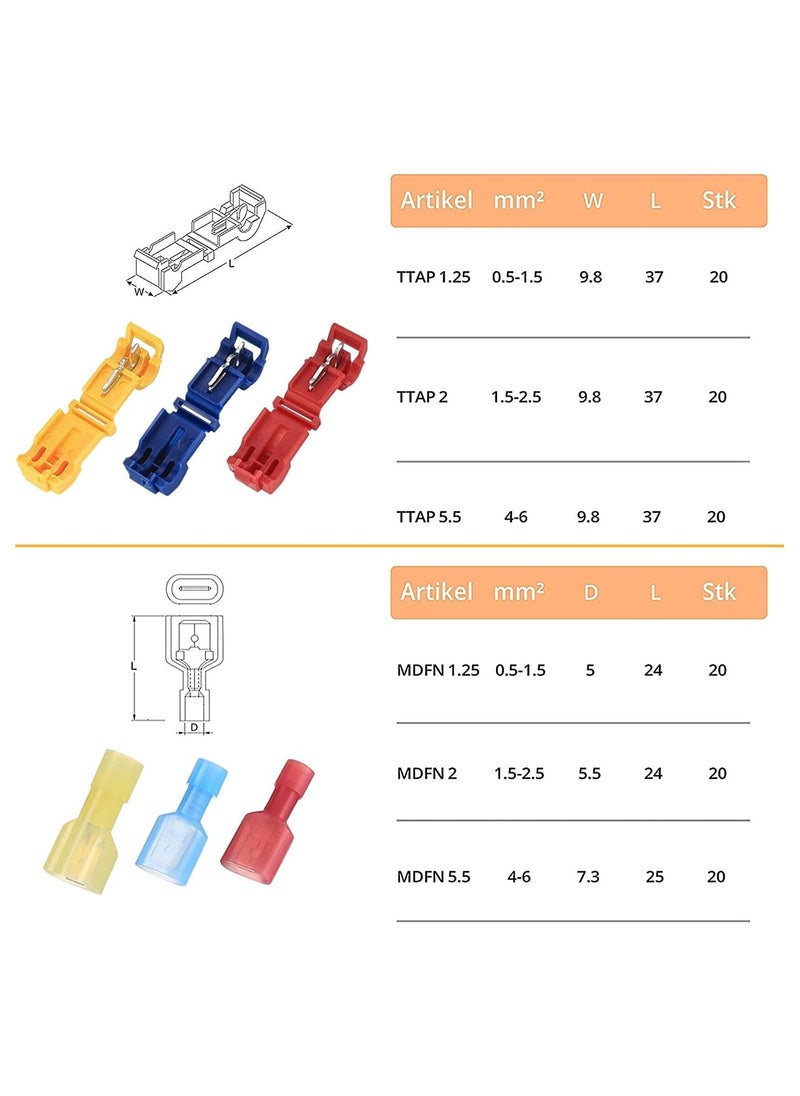 Generic - 120 Pcs Quick Splice Wire Terminals T-Tap Self-stripping With Nylon Fully Insulated Male Quick Disconnects Kit - Image 1