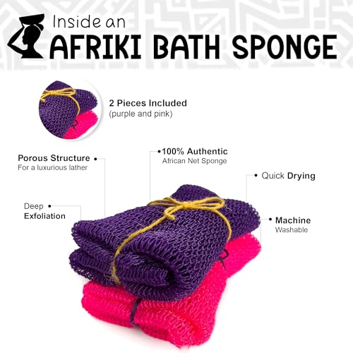 AFRIKI African Net Sponge – Exfoliating Body Scrubber, Black Owned & Rooted in Africa, All Skin Types | 45 in Long - Image 2