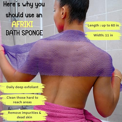 AFRIKI African Net Sponge – Exfoliating Body Scrubber, Black Owned & Rooted in Africa, All Skin Types | 45 in Long - Image 4