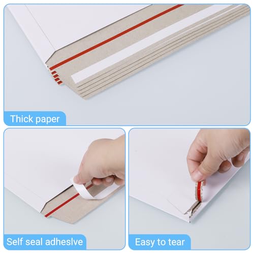 zmybcpack 50 Pack 11x14 inch White Rigid Mailer, Self Seal Photo Document Mailers, Stay Flat White Cardboard Envelopes Photography Mailers for Papers,Photos, Document - Image 3