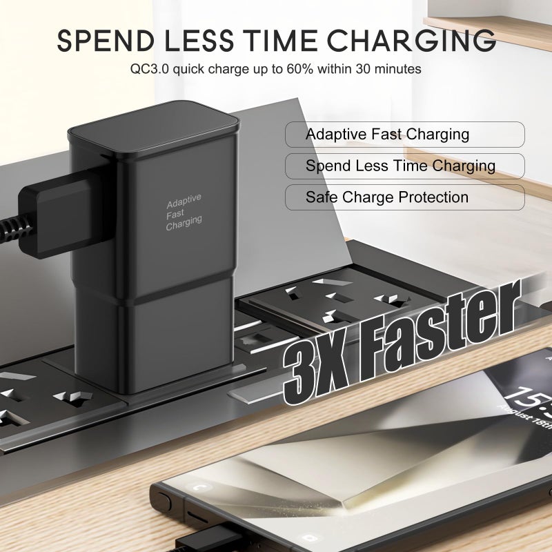 KTHall Samsung Adaptive Fast Charging Adapter Quick Charge Charging Block Wall Charger Plug Compatible Samsung Galaxy S24/S24 Ultra/S23/S23 Ultra/S22/S21/S20/S10/S9/S8/S7/S6 Edge/Note 10 9 8/LG(4-Pack) - Image 3