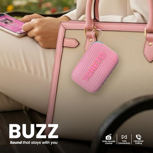 Toreto Buzz 10W Portable Bluetooth Speaker with Premium Fabric Finish, TWS, BT v5.4, Remote Selfie Control, USB/TF/FM, Type-C Fast Charging | Up to 5H Playtime | BT Calling (Navy Blue) - Image 2