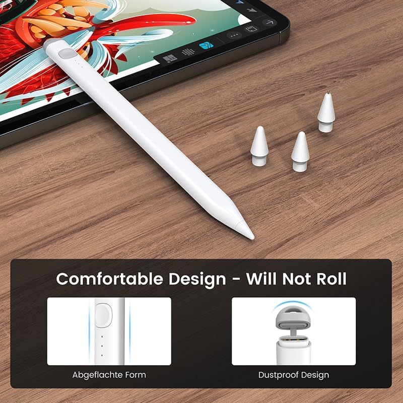 قلم DIGIROOT لأجهزة iPad 2018-2025، قلم حساسية الميل مع شحن سريع لمدة 13 دقيقة، قلم Apple مع رفض راحة اليد متوافق مع iPad 6-10 الجيل، Air 3-5/M2/M3، Pro M4/12.9/11/13"، Mini 5/6 - Image 3