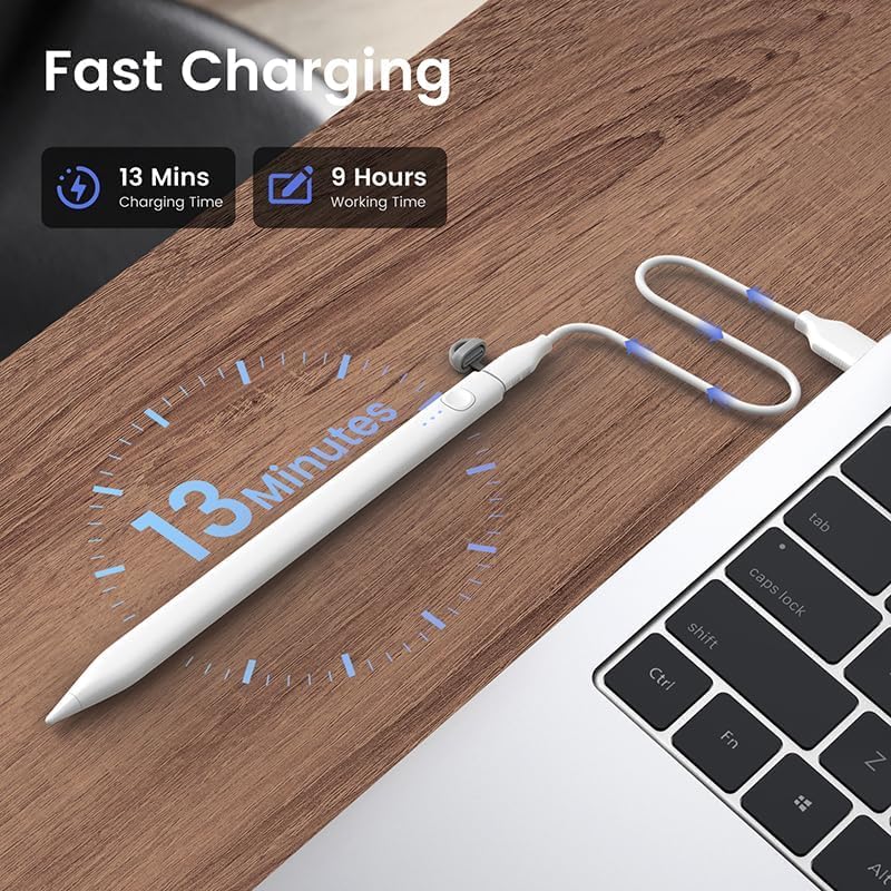 قلم DIGIROOT لأجهزة iPad 2018-2025، قلم حساسية الميل مع شحن سريع لمدة 13 دقيقة، قلم Apple مع رفض راحة اليد متوافق مع iPad 6-10 الجيل، Air 3-5/M2/M3، Pro M4/12.9/11/13"، Mini 5/6 - Image 2