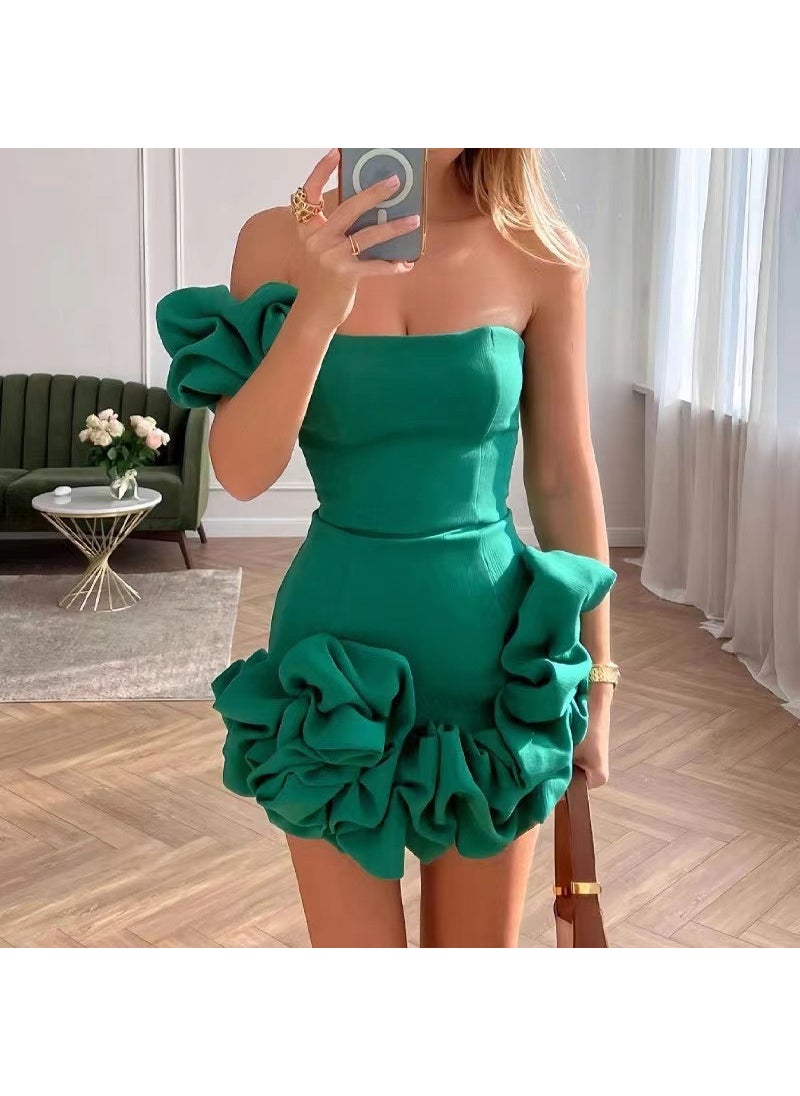 Generic Summer Ruffle Hem Off-Shoulder Dress Rose red  - Image 3