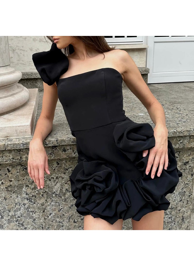 Generic Summer Ruffle Hem Off-Shoulder Dress Rose red  - Image 4