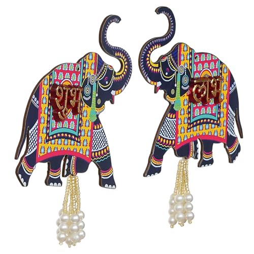 Webelkart Premium Set of 2 with Shubh Labh Wall Hanging for Diwali Decoration| Wall Decor |Temple Decor Wall Hanging |Pooja and Home Decor Hanging (Elephant) - Image 4