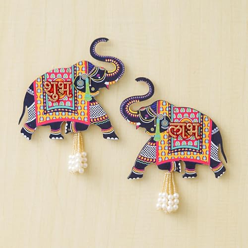 Webelkart Premium Set of 2 with Shubh Labh Wall Hanging for Diwali Decoration| Wall Decor |Temple Decor Wall Hanging |Pooja and Home Decor Hanging (Elephant) - Image 2