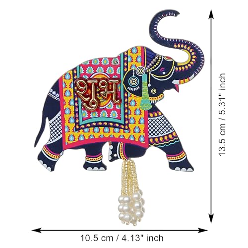 Webelkart Premium Set of 2 with Shubh Labh Wall Hanging for Diwali Decoration| Wall Decor |Temple Decor Wall Hanging |Pooja and Home Decor Hanging (Elephant) - Image 3