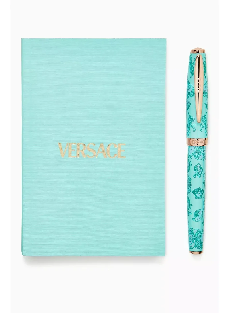 VERSACE Light Blue Roller Pen and Notebook Set