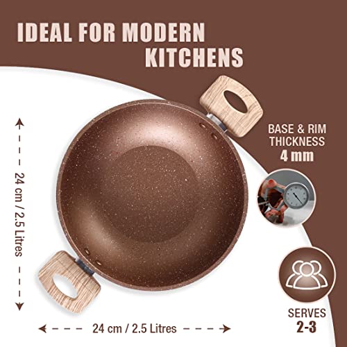 Wonderchef Duralife Die-cast Non-Stick Kadhai with Glass Lid 24cm for Kitchen, Non-Toxic, Chemical & PFOA Free Duramax Coating, Low-Oil Cooking, Gas Stove & Induction Friendly, 2-Yr Warranty, Copper - Image 5