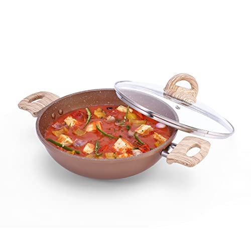 Wonderchef Duralife Die-cast Non-Stick Kadhai with Glass Lid 24cm for Kitchen, Non-Toxic, Chemical & PFOA Free Duramax Coating, Low-Oil Cooking, Gas Stove & Induction Friendly, 2-Yr Warranty, Copper - Image 1