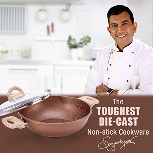 Wonderchef Duralife Die-cast Non-Stick Kadhai with Glass Lid 24cm for Kitchen, Non-Toxic, Chemical & PFOA Free Duramax Coating, Low-Oil Cooking, Gas Stove & Induction Friendly, 2-Yr Warranty, Copper - Image 2