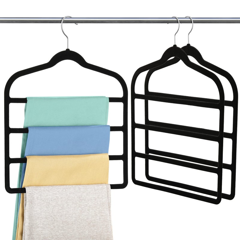 Myfolrena Velvet Pant Clothes Hanger Space Saving Non Slip Shorts Hanger, Myfolrena Jeans Slack Trousers Hangers Multiple Velvet Hanger Closet Organizer Storage and Organization for Jeans,Scarf,Tie(Black,3) - Image 1