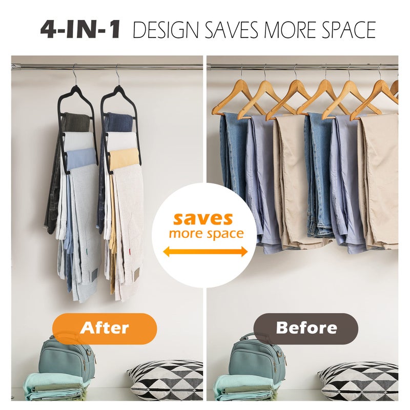 Myfolrena Velvet Pant Clothes Hanger Space Saving Non Slip Shorts Hanger, Myfolrena Jeans Slack Trousers Hangers Multiple Velvet Hanger Closet Organizer Storage and Organization for Jeans,Scarf,Tie(Black,3) - Image 2