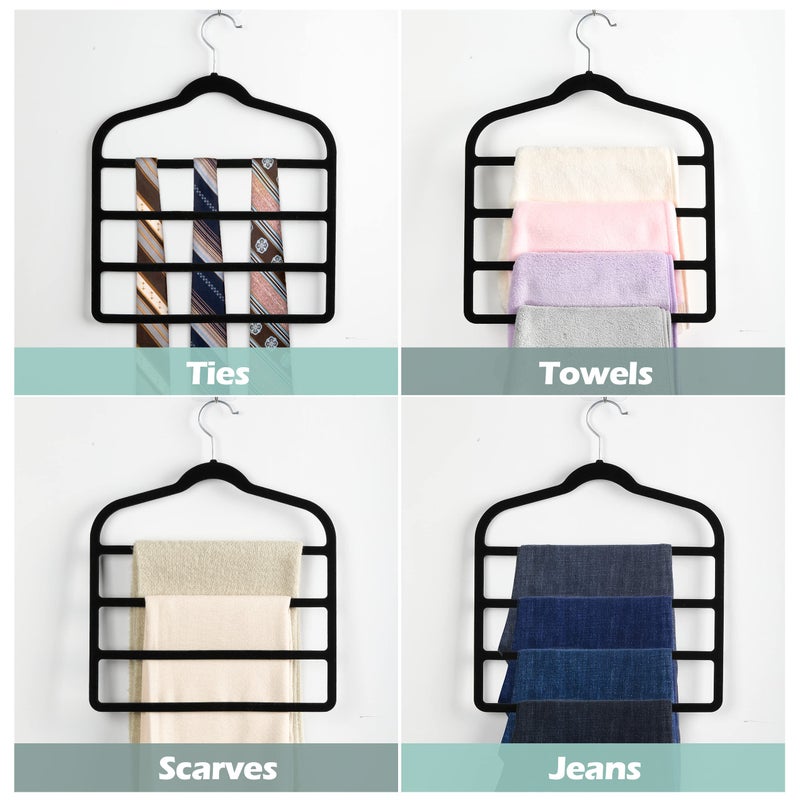 Myfolrena Velvet Pant Clothes Hanger Space Saving Non Slip Shorts Hanger, Myfolrena Jeans Slack Trousers Hangers Multiple Velvet Hanger Closet Organizer Storage and Organization for Jeans,Scarf,Tie(Black,3) - Image 3
