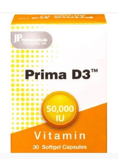 JP Neutraceuticals Prima, Vitamin D3 50,000 IU, Vitamin D Supplement - 30 Capsules  - Image 1