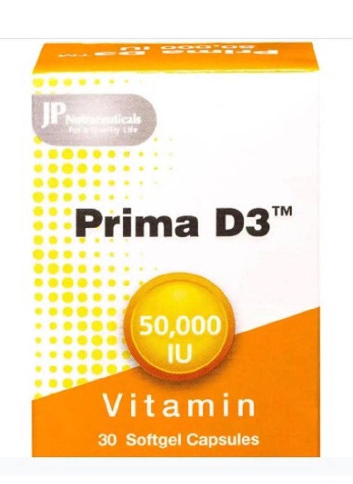 JP Neutraceuticals Prima, Vitamin D3 50,000 IU, Vitamin D Supplement - 30 Capsules  - Image 1