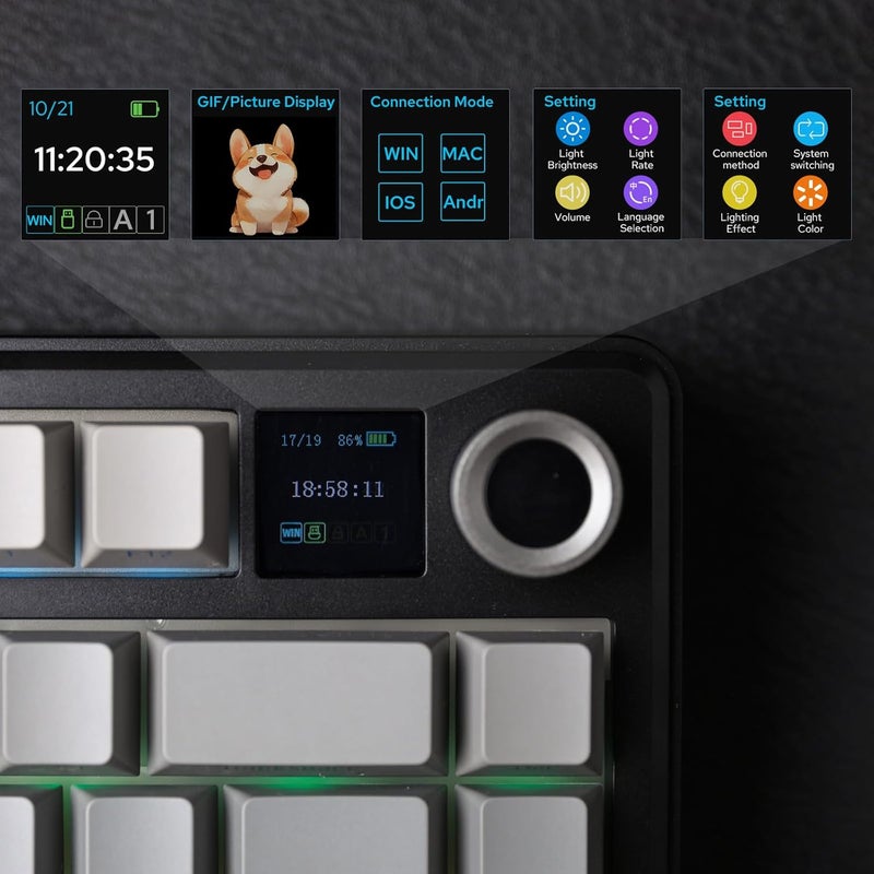 EPOMAKER X AULA F75 MAX Tri-Mode Wireless Gaming Keyboard, TFT Screen, Knob, Hot Swappable, 2.4GHz/Type-C/BT5.0, Gasket Creamy, for PC/Mac/Office/Gaming (Black Gradient) - Image 4