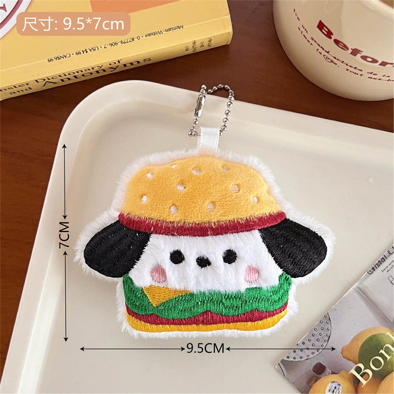 Cute cartoon toy-shaped keychain (hamburger puppy plush toy)
