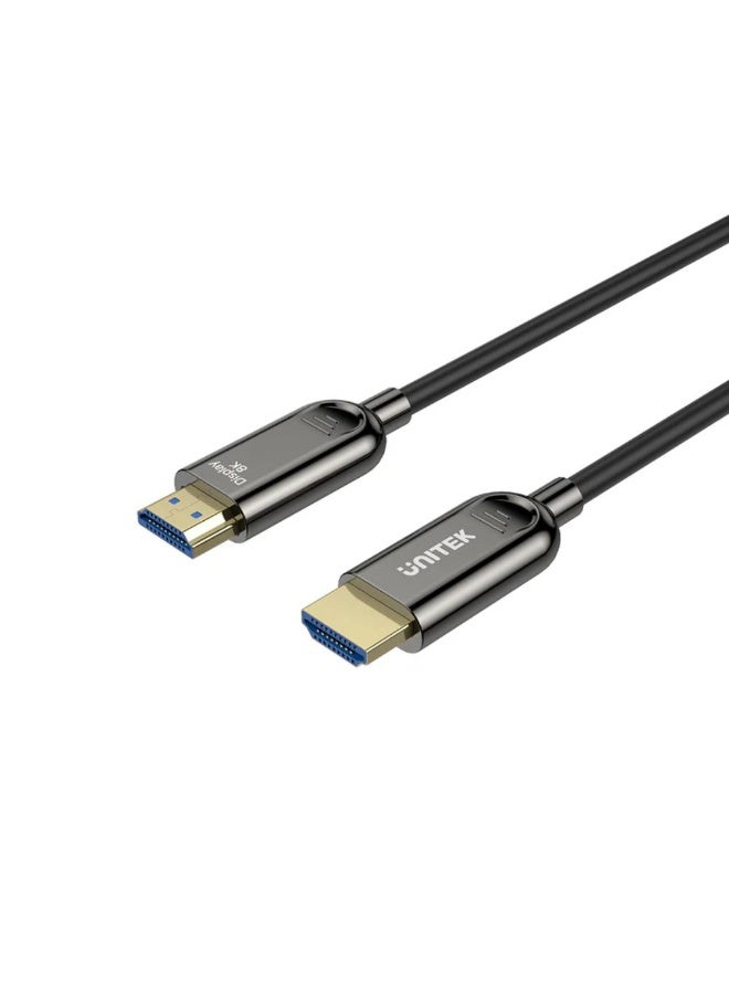 Unitek 8K HDMI Fiber Optic Cable – 10 Meters High-Speed Ultra HD HDMI 2.1 Cable – Supports 8K@60Hz, 4K@120Hz, HDR10+, eARC, Dolby Atmos – Lightweight & Flexible Design – Black - Image 1
