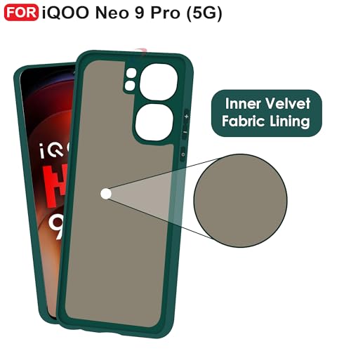 CEDO Back Cover for iQOO Neo 9 / iQOO Neo 9 Pro (5G) | Camera Bump Protection & Inner Velvet Fabric Lining | Ultra Slim Matte Soft Rubberised Case Cover (Green) - Image 4