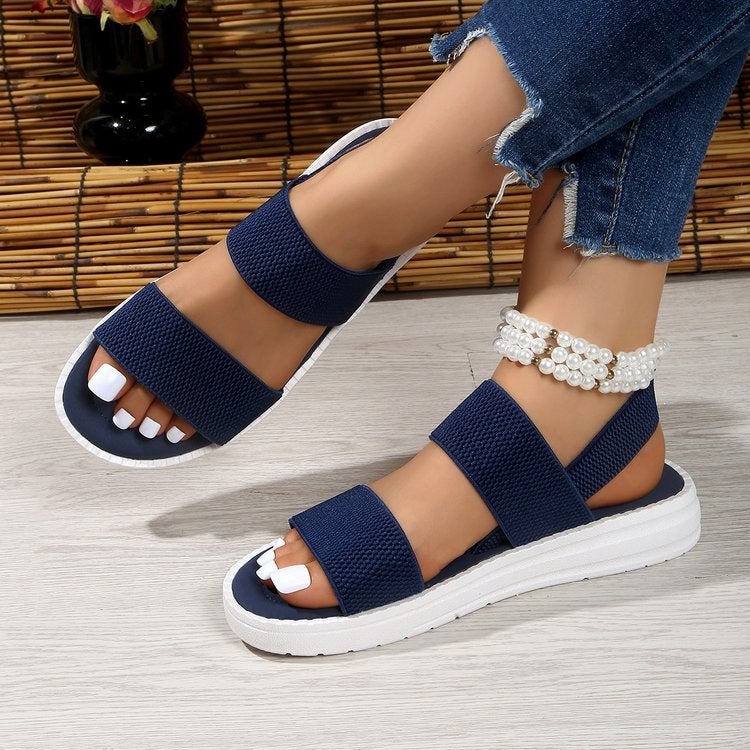 Elastic Knitted Flat Sandals with Back Strap for Women - Image 2