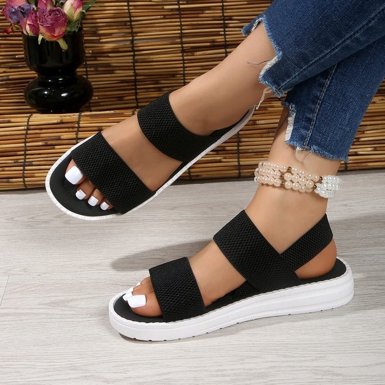 Elastic Knitted Flat Sandals with Back Strap for Women - Image 1