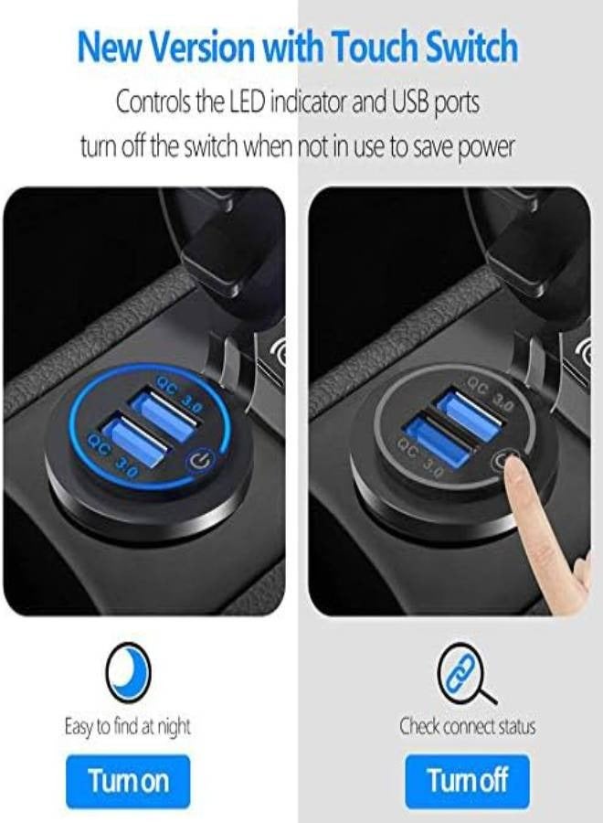 AROAQ PD30W Type C, QC3.0 USB Charger Socket, Dual USB Car Charger Power Outlet with switch for 12V/24V Car, Boats and Marine, Motorcycle, Truck - Image 2