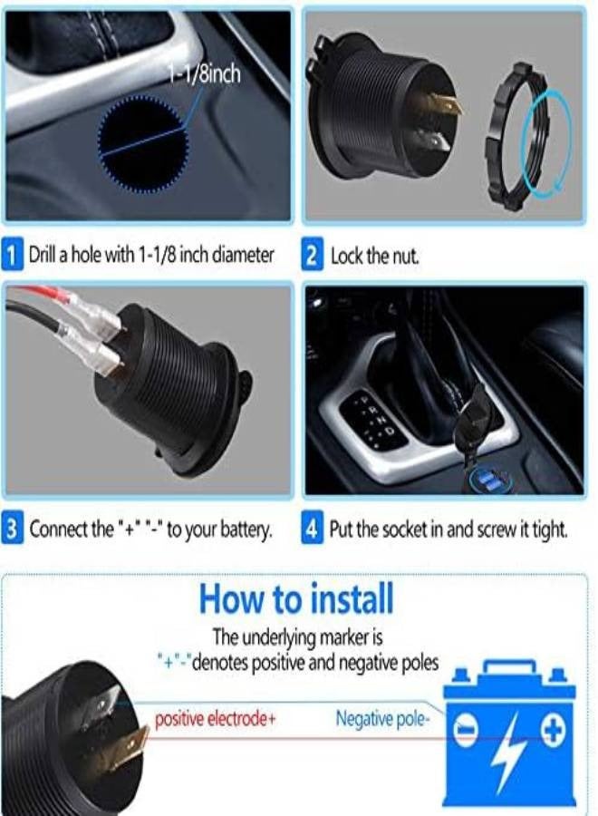 AROAQ PD30W Type C, QC3.0 USB Charger Socket, Dual USB Car Charger Power Outlet with switch for 12V/24V Car, Boats and Marine, Motorcycle, Truck - Image 4