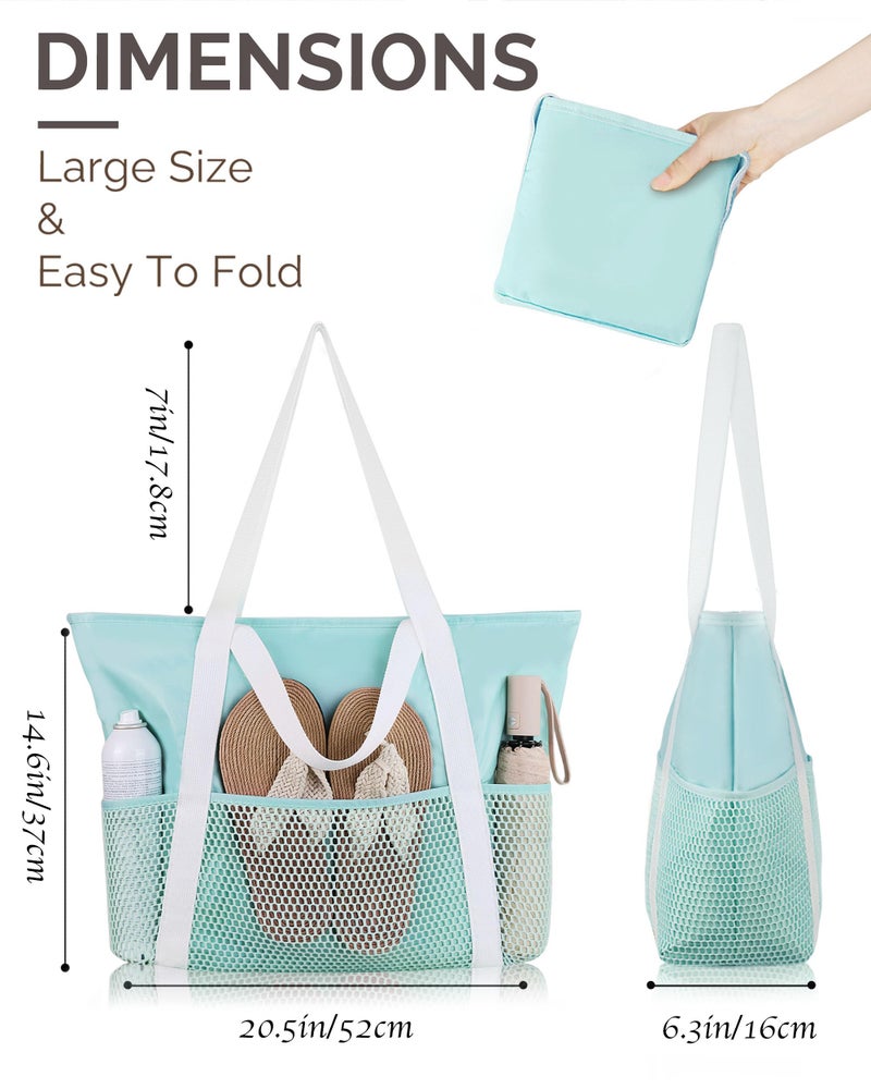 HOMESPON Beach Bag Large Waterproof Sandproof Foldable Tote for Women with Zipper and Mesh Pockets for Pool Cruise Travel Everyday (Tiff) - Image 4