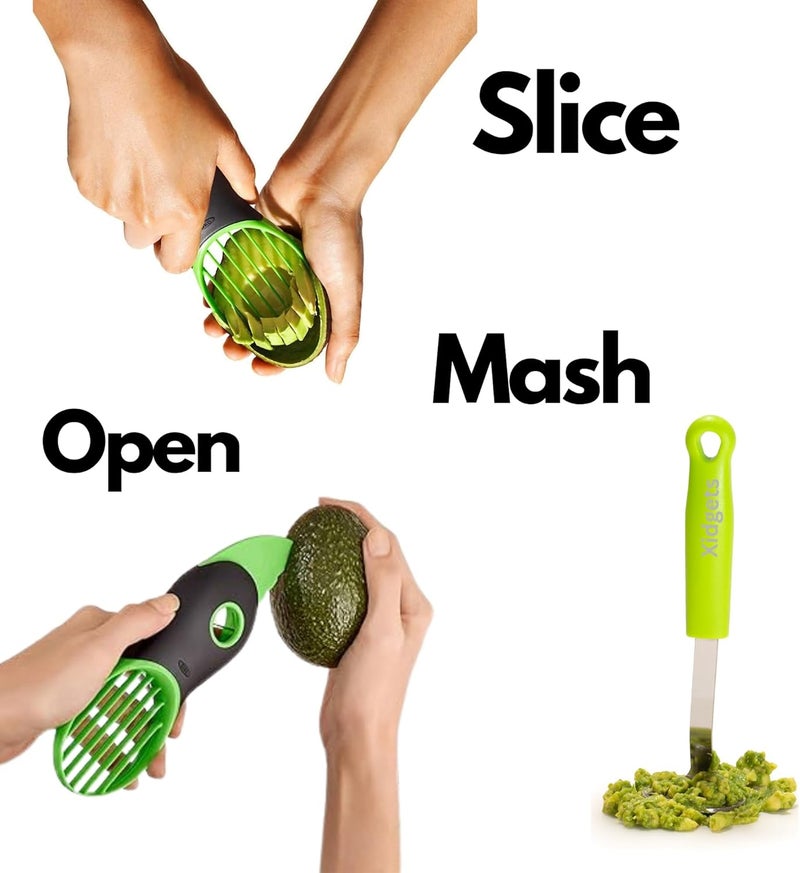 Xidgets 2pc Avocado Tool Set in Box - 3-in-1 Avocado Slicer with Cutter & Pit Remover + Mini Masher - Kitchen Utensil Gift Set for Guacamole Lovers by (Zippy Green/Zippy Green) - Image 4