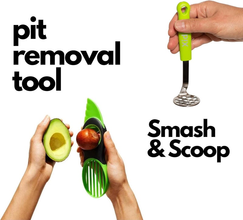 Xidgets 2pc Avocado Tool Set in Box - 3-in-1 Avocado Slicer with Cutter & Pit Remover + Mini Masher - Kitchen Utensil Gift Set for Guacamole Lovers by (Zippy Green/Zippy Green) - Image 3
