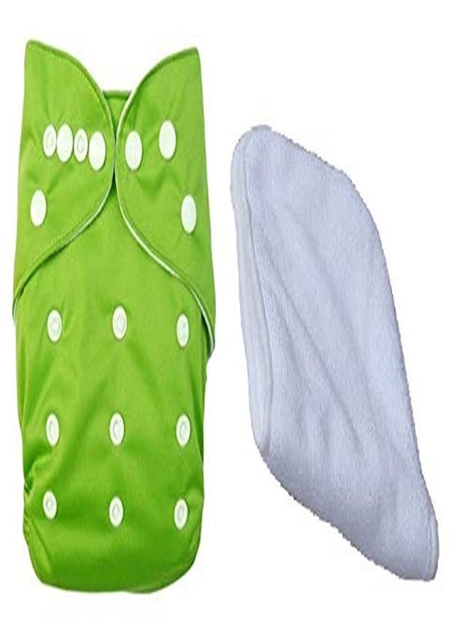 Orcoa Adjustable, Reusable, Washable Cloth Diaper with 4 Layer Nappy. (1 Diaper and 1 4 Layer Insert) (Green Colour)