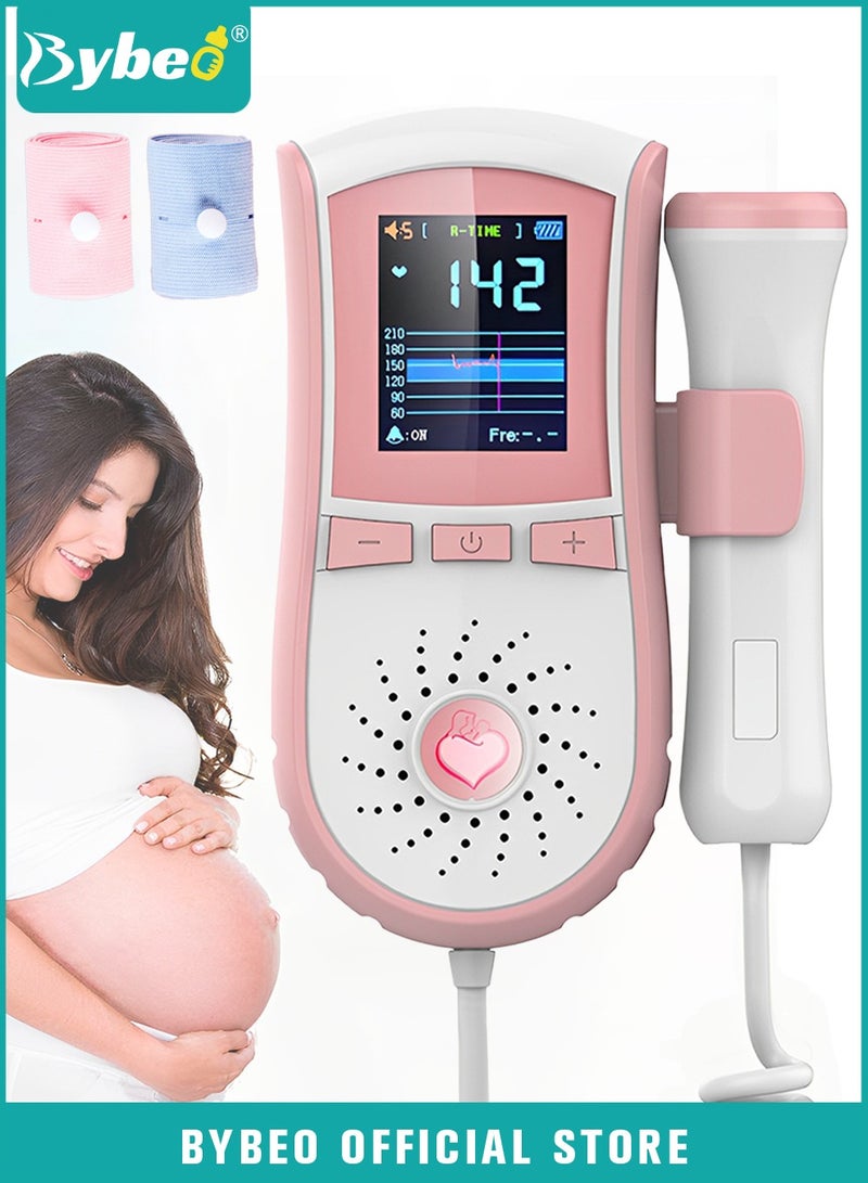 Bybeo Baby Fetal Doppler, Fetal Heart Rate Monitor, Ultrasound Heart Rate Detector, Probe Prenatal Baby Fetal Heartrate Monitor, Home Doppler Meter with LCD Display with 2 PCS Monitor Belt - Image 1