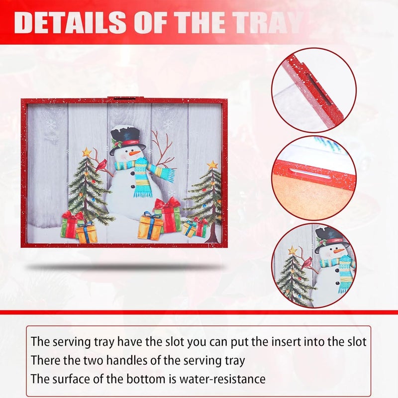 Krismax Christmas Decoration Serving Tray with Handels Decorative Tray Coffee Table Serving Platter Thanksgiving Tray - Breakfast Drinks Liquor Snowman(Red) - Image 2