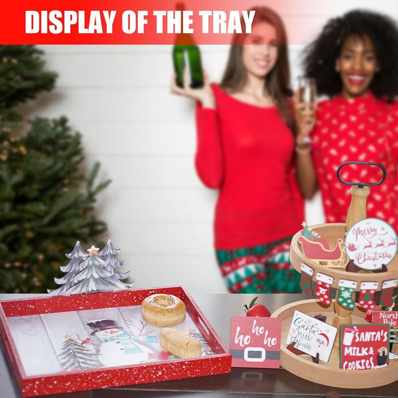 Krismax Christmas Decoration Serving Tray with Handels Decorative Tray Coffee Table Serving Platter Thanksgiving Tray - Breakfast Drinks Liquor Snowman(Red) - Image 4