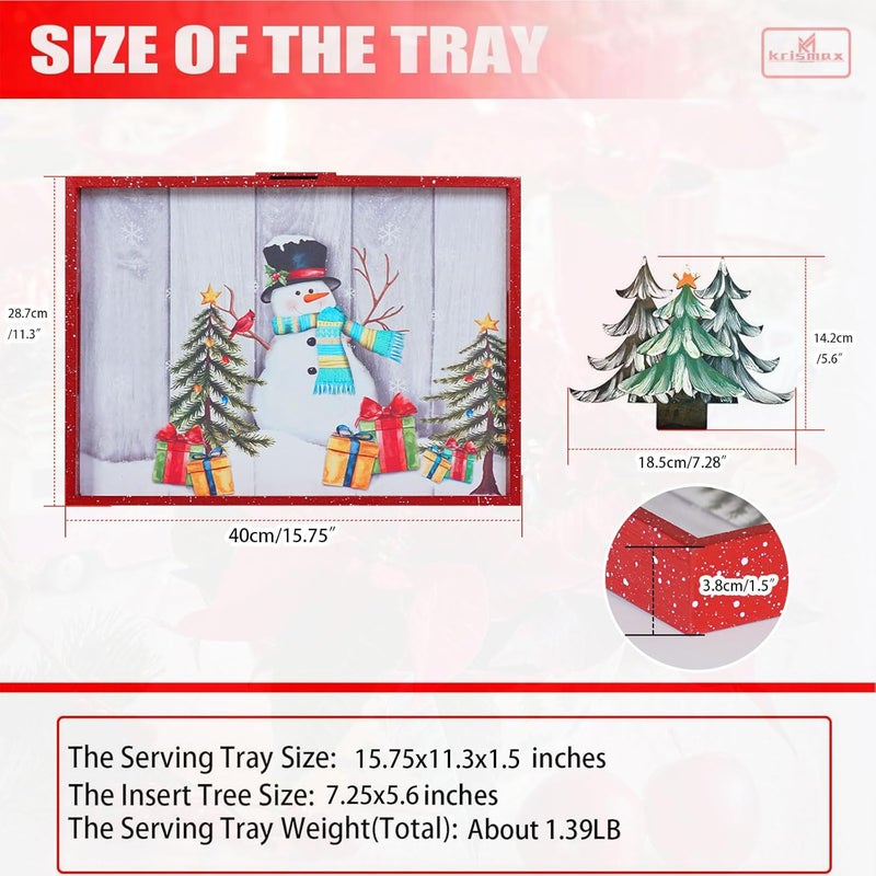 Krismax Christmas Decoration Serving Tray with Handels Decorative Tray Coffee Table Serving Platter Thanksgiving Tray - Breakfast Drinks Liquor Snowman(Red) - Image 3