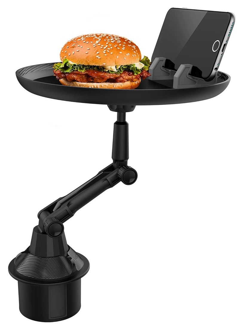 ELTRAZONE Car Cup Holder Tray for Car Adjustable Car Tray Table with Surface, Phone Slot, and 360° Swivel Arm Car Food Table for Cup Holders Tray Fits Vehicle,Golf Cart, SUV and All Cars Black - Image 1