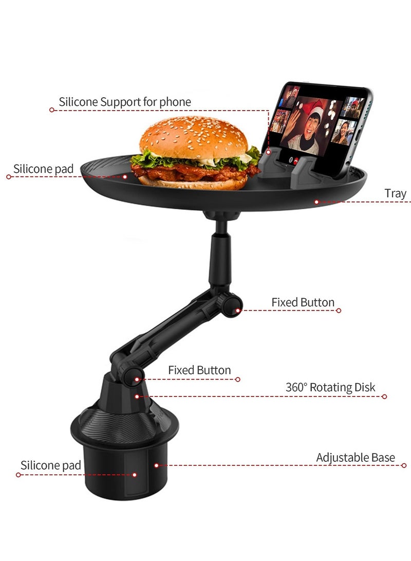 ELTRAZONE Car Cup Holder Tray for Car Adjustable Car Tray Table with Surface, Phone Slot, and 360° Swivel Arm Car Food Table for Cup Holders Tray Fits Vehicle,Golf Cart, SUV and All Cars Black - Image 5