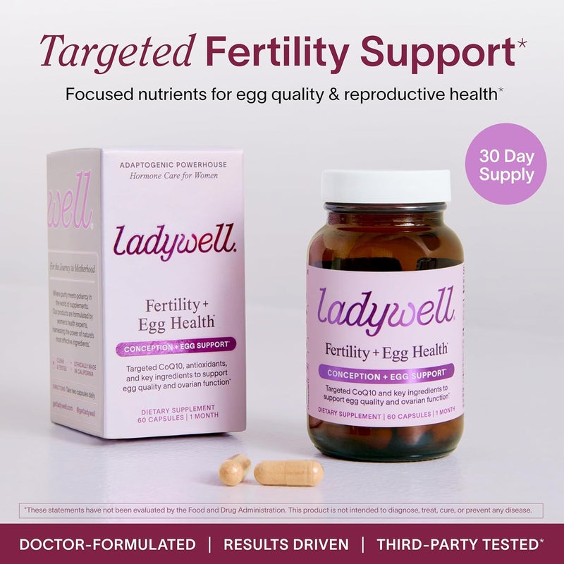 Ladywell صحة البيض الخصوبة معزز الخصوبة صحة المبيض جودة البيض الإباضة دعم الحمل الصحي CoQ10 حمض الفوليك المكونات الرئيسية مكملات مدعومة علمياً للنساء 60 حبة - Image 2
