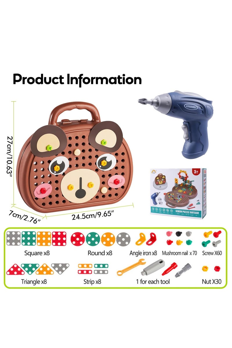 فلوشرينيك مجموعة أدوات للأطفال، 203 قطعة صندوق أدوات لعب ماجيك مونتيسوري على شكل دب مع مثقاب، صندوق أدوات إبداعية ثنائية/ثلاثية الأبعاد ألعاب مونتيسوري هدية للأطفال من سن 3 إلى 12 سنة، الأولاد والبنات - Image 2