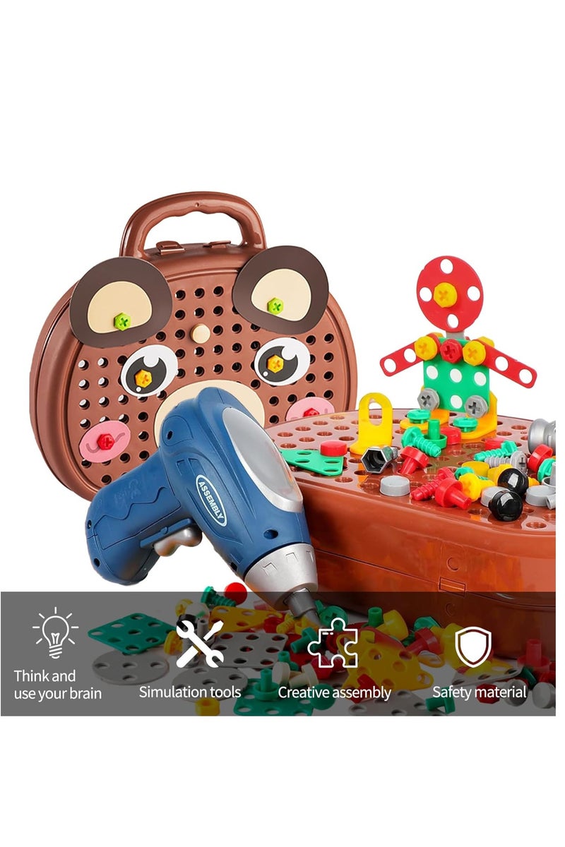 فلوشرينيك مجموعة أدوات للأطفال، 203 قطعة صندوق أدوات لعب ماجيك مونتيسوري على شكل دب مع مثقاب، صندوق أدوات إبداعية ثنائية/ثلاثية الأبعاد ألعاب مونتيسوري هدية للأطفال من سن 3 إلى 12 سنة، الأولاد والبنات - Image 4