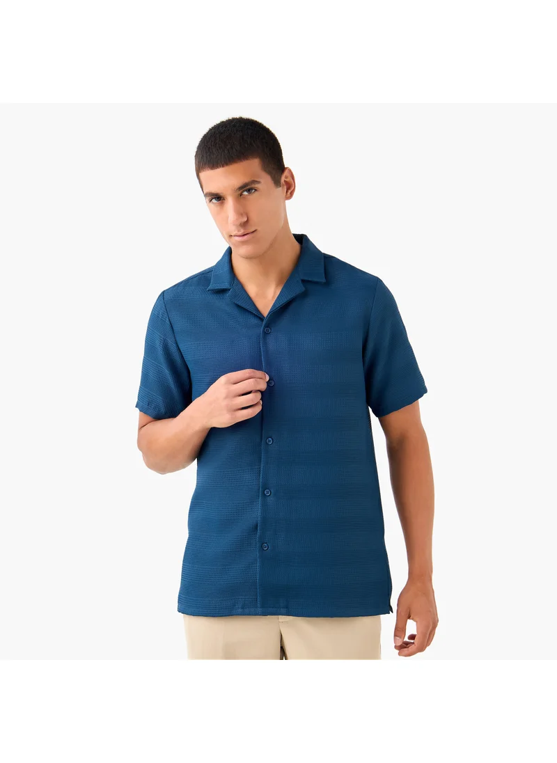 FAV Regular Fit Waffle Textured Shirt with Camp Collar and Short Sleeves