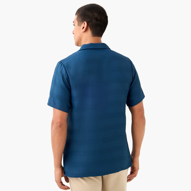 Splash FAV Regular Fit Waffle Textured Shirt with Camp Collar and Short Sleeves