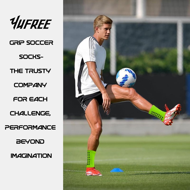 Yufree Men's Soccer Socks Anti Slip Non Slip Grip Pads for Football Basketball Sports Grip Socks, 4 Pair - Image 3